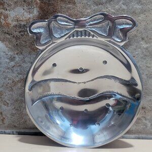 Ini Metallic Aluminum Christmas Ornament Bow Serving Platter Tray